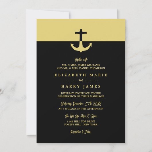 Nautical Anchor - Black Gold - Beach Weddenschap Kaart (Voorkant)