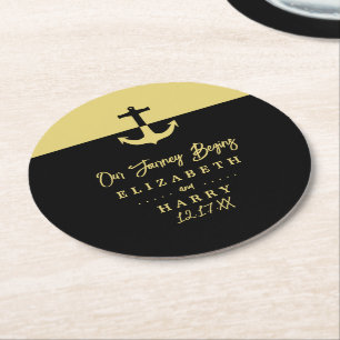 Nautical Anchor - Black Gold - Beach Weddenschap Ronde Kartonnen Onderzetter