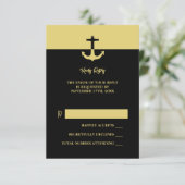 Nautical Anchor - Black Gold - Beach Weddenschap RSVP Kaartje (Staand voorkant)