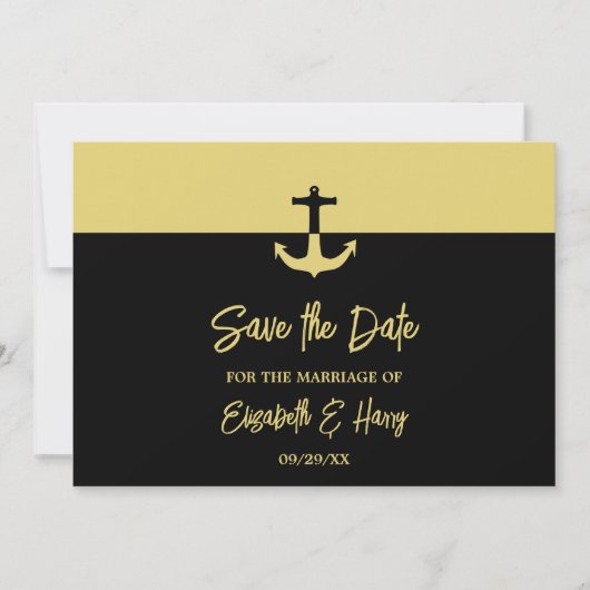 Nautical Anchor - Black Gold - Beach Weddenschap Save The Date (Voorkant)