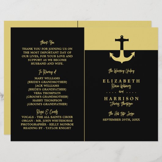 Nautical Anchor - Black Gold - Weddenprogramma (Voorkant / Achterkant)