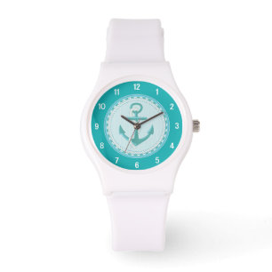 Nautical Anchor Blauwgroen Aqua Sporty Watch Horloge