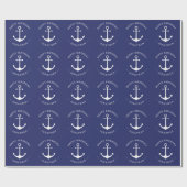 Nautical anchor blue custom name text Birthday Cadeaupapier (Vlak)