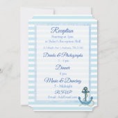Nautical Anchor Blue Striped Wedding Invitation Kaart (Achterkant)