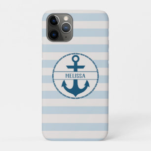 Nautical Anchor Blue White, gepersonaliseerd iPhone 11 Pro Hoesje