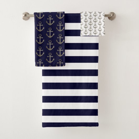 Nautical Anchor Blue White Sailor Bad Handdoek (Insitu)