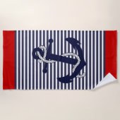 Nautical Anchor Blue White Stripes Pattern Strandlaken (Voorkant)