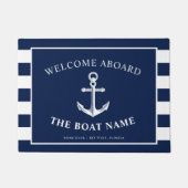 Nautical Anchor Boat & Captain Name Navy Stripes Deurmat (Voorkant)