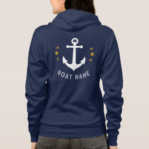 Nautical Anchor Boat Name Gold Star Navy Hoodie