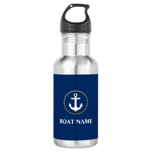 Nautical Anchor Boat Name Navy Blue Gold Waterfles