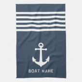Nautical Anchor Boat Name Navy Blue Grey Theedoek (Verticaal)