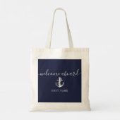 Nautical Anchor Boat Name Navy Blue Welcome Aboard Tote Bag (Achterkant)