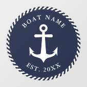 Nautical Anchor Boat Name Navy Blue & White Round Raamsticker (Vel)