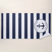 Nautical Anchor Boat Name Navy Blue White Strandlaken (Voorkant)