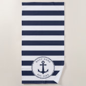 Nautical Anchor Boat Name Navy Blue White Strandlaken (Voorkant)