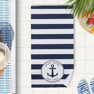 Nautical Anchor Boat Name Navy Blue White Strandlaken