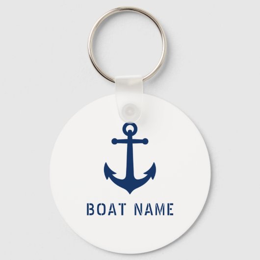 Nautical  Anchor Boat of Name Navy & White Sleutelhanger (Voorkant)