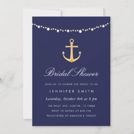 Nautical Anchor Bridal Shower Invitation Navy Gold Kaart