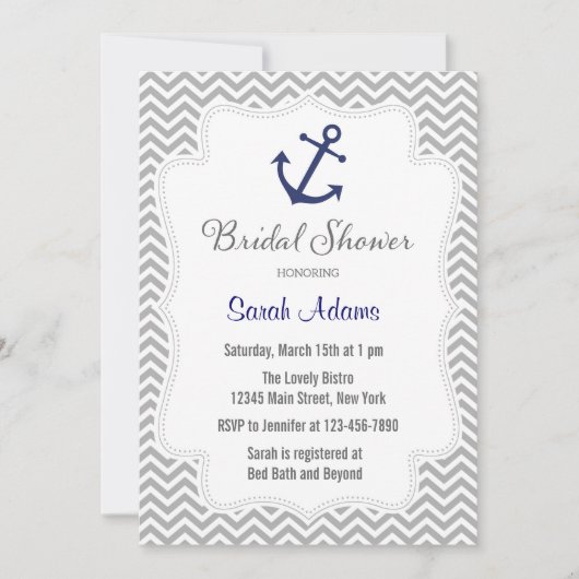 Nautical Anchor Bridal Shower Kaart (Voorkant)