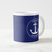 Nautical Anchor Captain Monogrammed Naam Blauw Extra Grote Beker (Voorkant rechts)
