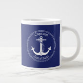 Nautical Anchor Captain Monogrammed Naam Blauw Extra Grote Beker (Rechts)