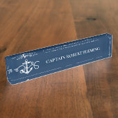 Nautical Anchor Captain Name Navy Blue Naambordje (Zijkant)