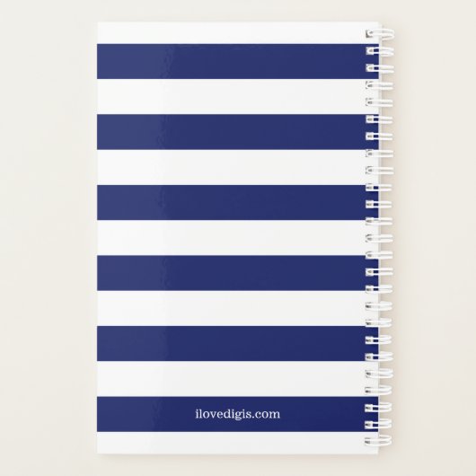 Nautical Anchor Captain Navy Blue Stripe Planner (Achterkant)