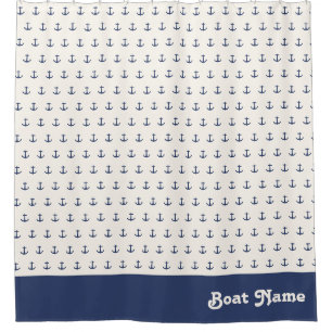 Nautical Anchor Coastal Stripes Marine Blauwe Crèm Douchegordijn