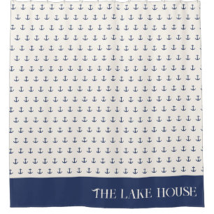Nautical Anchor Coastal Stripes Marine Blauwe Crèm Douchegordijn