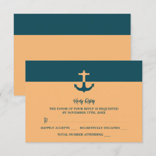 Nautical Anchor - Coral Blue - Beach Weddenschap RSVP Kaartje