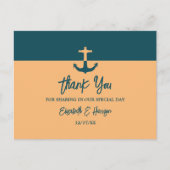 Nautical Anchor - Coral Blue - Weddenschap Bedankt Briefkaart (Voorkant)