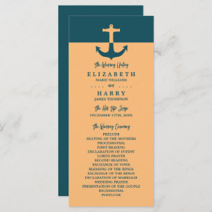 Nautical Anchor - Coral Blue - Wedding Programme Programma