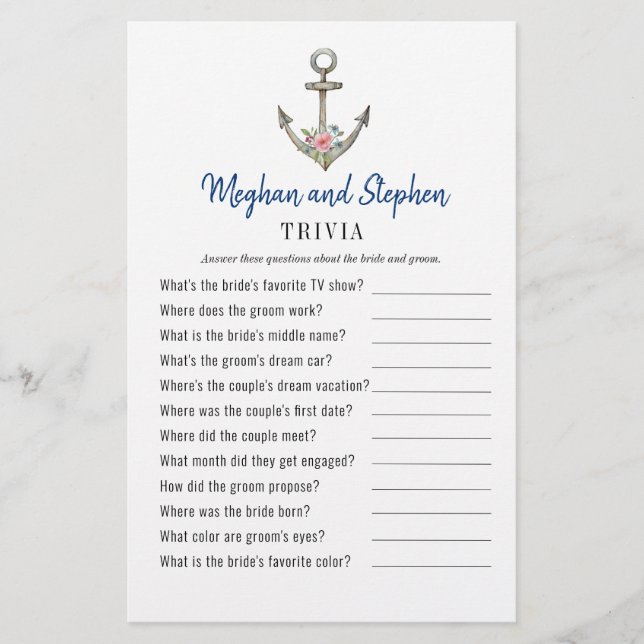 Nautical Anchor Couple's Shower Trivia games (Voorkant)