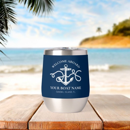 Nautical Anchor Custom Boat Name Navy Blue  (Plage (pivotée))