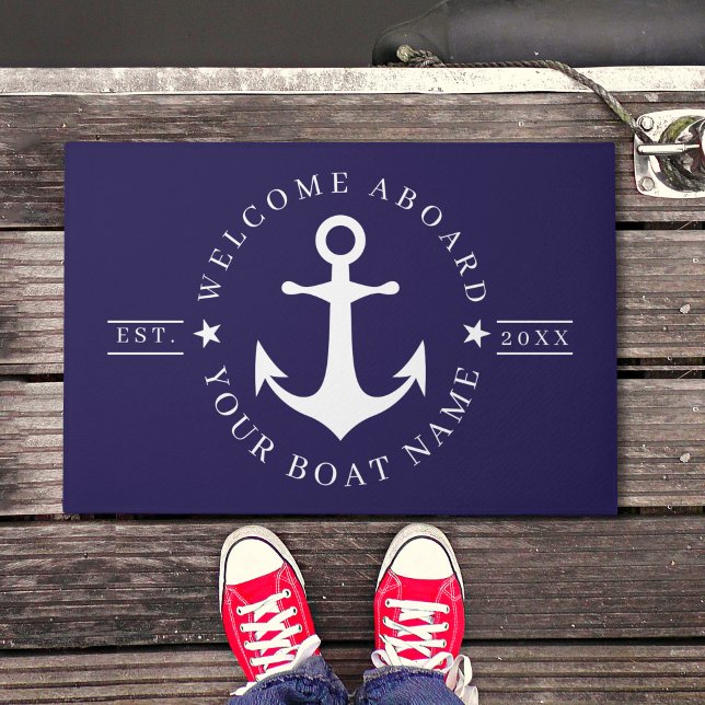 Nautical Anchor Custom Boat Name Welcome Doormat Deurmat (Nautical Anchor Custom Boat Name Welcome Doormat)