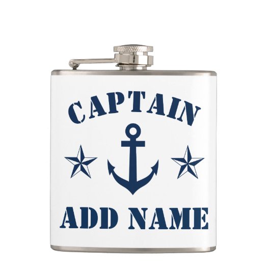 Nautical anchor custom boot Captain name drink Heupfles (Voorkant)