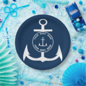 Nautical Anchor Custom Navy Blue 9" Papieren Bordje (Feest)