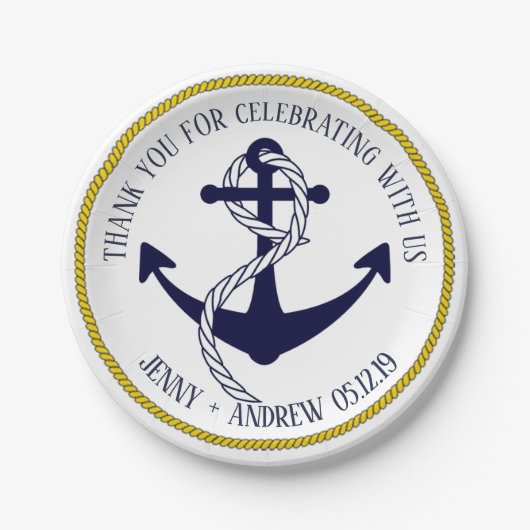 Nautical Anchor Custom Weddenpapier Borden Papieren Bordje (Voorkant)