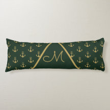 Nautical Anchor Dark Forest Green Gold Monogram