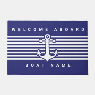 Nautical Anchor Design Navy Blue White Stripe deur Deurmat