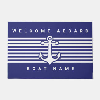 Nautical Anchor Design Navy Blue White Stripe deur Deurmat