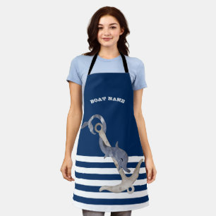 Nautical, Anchor Dolphin Navy Blue Striped Schort