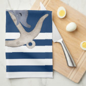 Nautical, Anchor Dolphin Navy Blue Striped Theedoek (Quarter Fold)