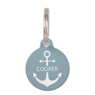 Nautical anchor douanenaam contact leate blauw huisdierpenning