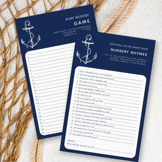 Nautical Anchor Double Side Navy Baby shower Games