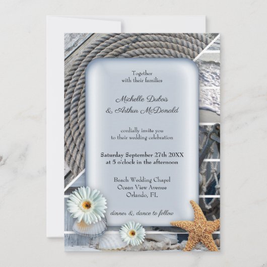 Nautical Anchor Dusty Blue Beach Wedding Kaart (Voorkant)