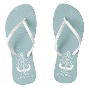 Nautical Anchor Family Name Beach House Teenslippers