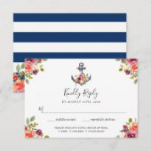 Nautical Anchor Floral Navy Blue Stripes RSVP (Voorkant / Achterkant)