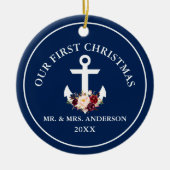 Nautical Anchor Floral ons eerste kerstfeest Keramisch Ornament (Voorkant)