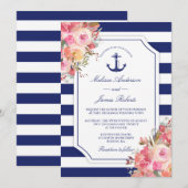 Nautical Anchor Floral Roos Blue Stripes Kaart (Voorkant / Achterkant)
